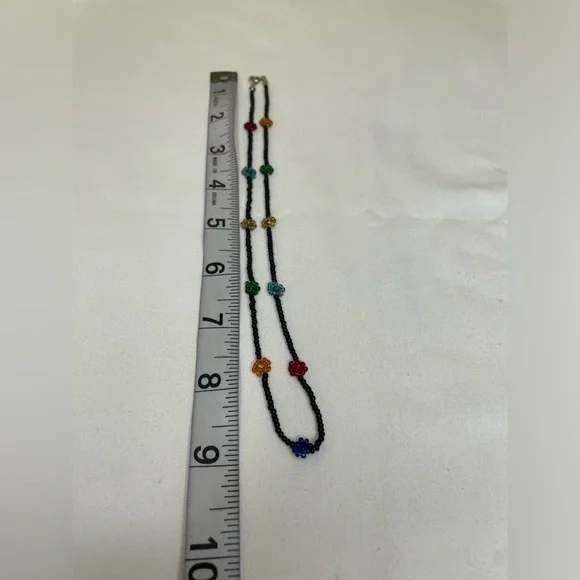 Beaded Flower Choker Necklace, Multicolor Necklace, Minimalist Choker - Picture 2 of 3